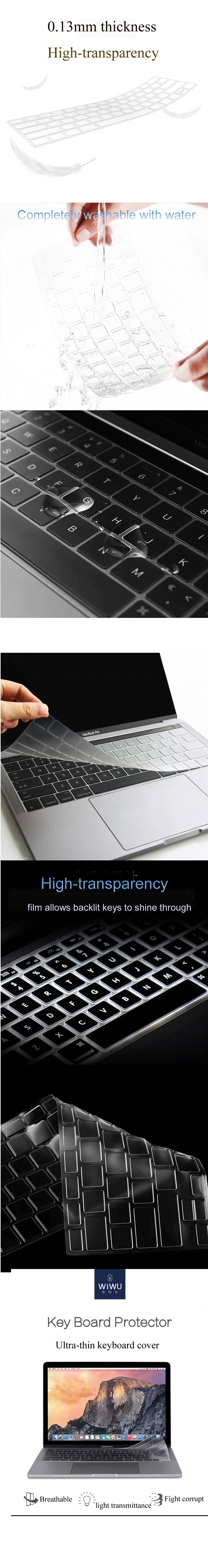 Picture of WIWU High Transparency Ultra Thin Keyboard Cover Protector for Macbook Air 13" 2018 A1932 Macbook Pro 13" Retina 2012 A1425 2015 A1502 Macbook Pro 15.4" Retina 2013 A1398